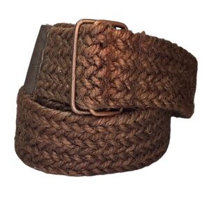 Dark Brown Woven Macrame Wide Belt Boho Hippie Western Contemporary Natural